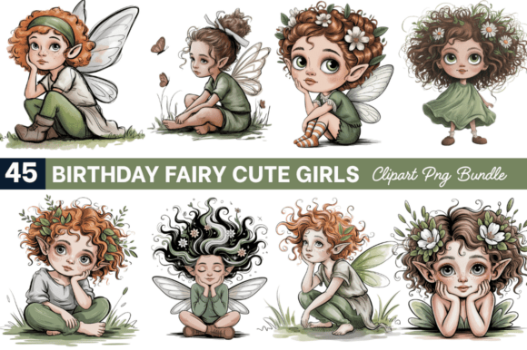 Birthday Fairy Girls Clipart PNG Bundle