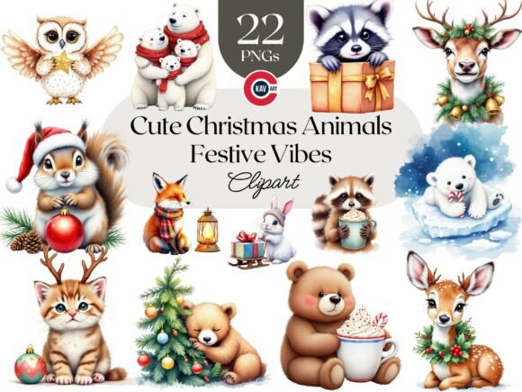 Charming Christmas Animals Clipart Bundle for Creators