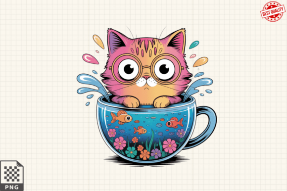Elevate Your Creative Projects with Fishbowl Whimsical Cat Clipart Design