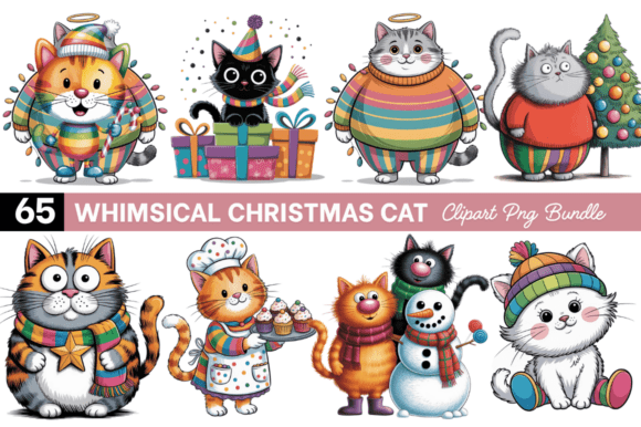 Unleash Holiday Cheer with Whimsical Christmas Cat Clipart PNG for Your Next Creative Project